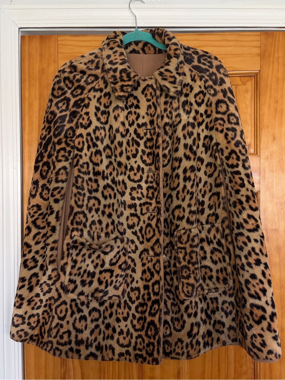 Leopard Print Faux Fur Coat - Tan/Black